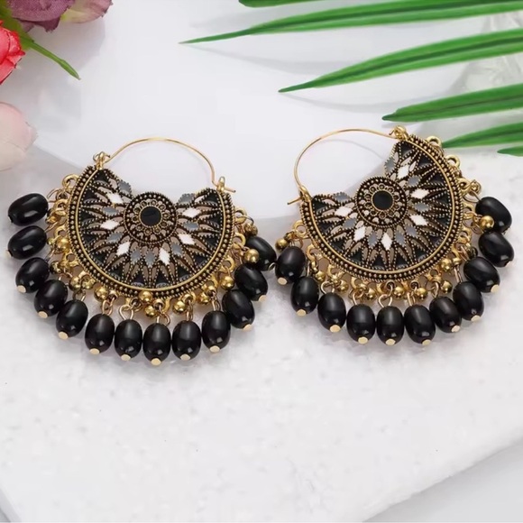 Ethnic Gypsy Black Gold Earrings - Picture 1 of 5